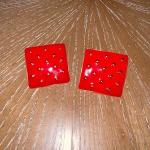 Vintage large square red and gold earrings